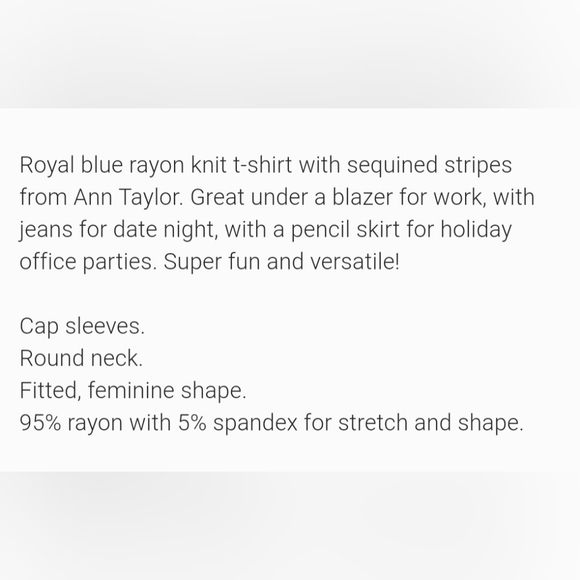 Ann Taylor Petites, Fitted, Blue Sequin, Scoop Neck Top, Size Med/Petite - Picture 4 of 7